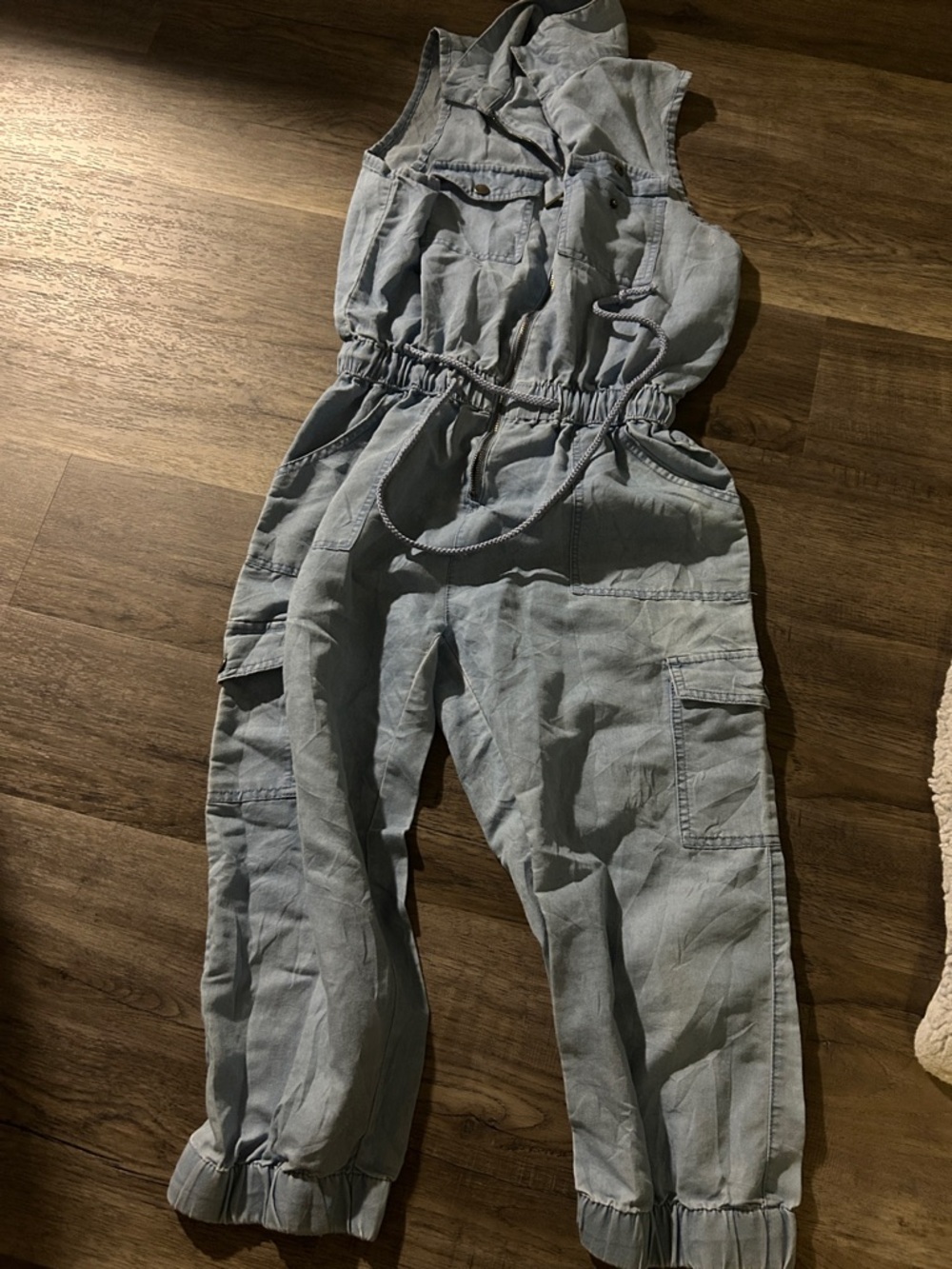 Love Light Blue Sleeveless Cargo Jumpsuit